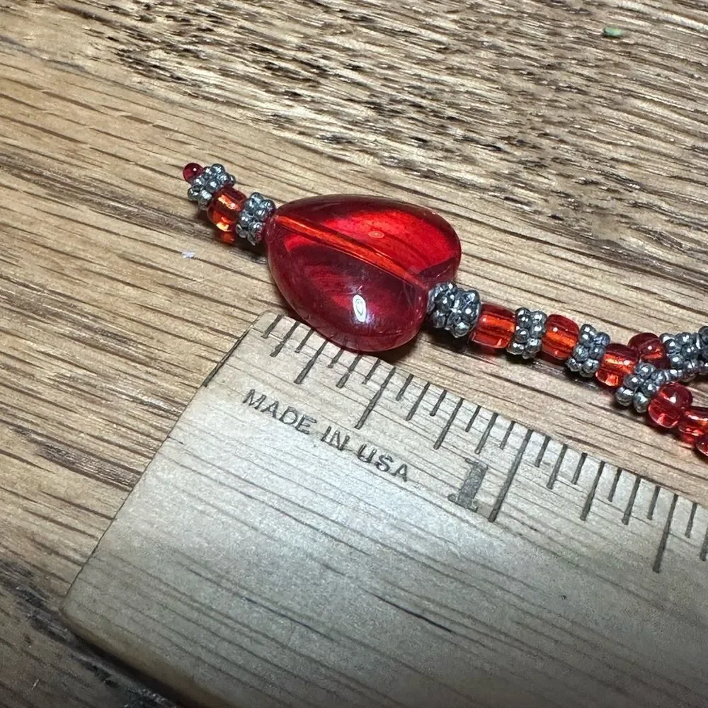 Handcrafted Lampwork Bead Red Bracelet 7-8” Artisan Glass Heart Closure